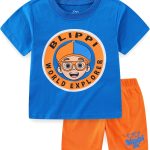 بليبي طقم تي شيرت وشورت للاولاد الصغار - ازرق/رمادي