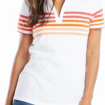 قميص بولو قطني قابل للتمدد بياقة مقلمة كلاسيكي للسيدات من Nautica