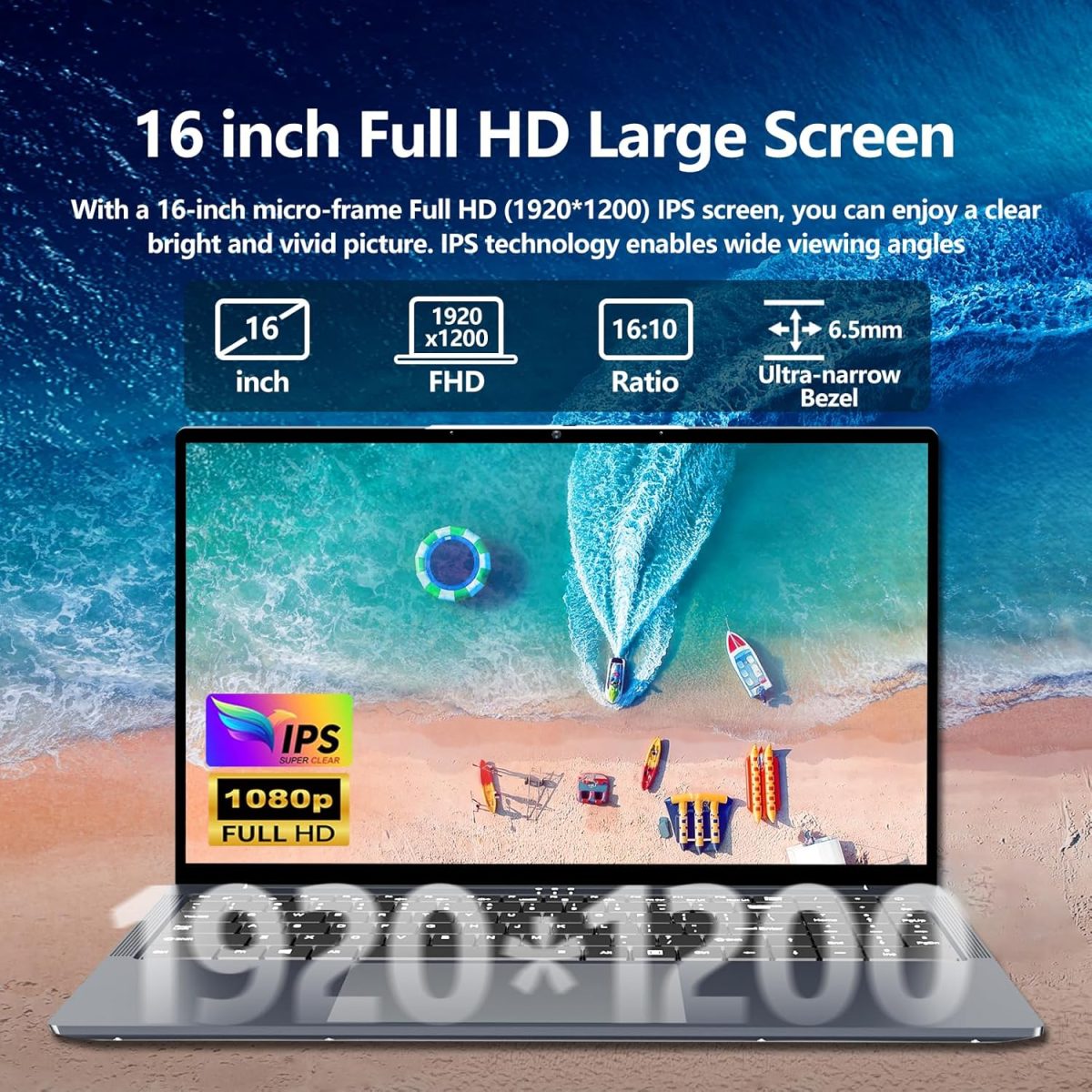 ⁦لابتوب العاب 16 انش i5 حتى 3.60GHZ، شاشة HD 1920×1200، 16GB RAM 1TB SSD، واي فاي 5، كاميرا ويب، BT5.0، منفذ HDMI صغير، ار جيه 45، كيبورد باضاءة خلفية، كمبيوتر العاب⁩ - الصورة ⁦2⁩