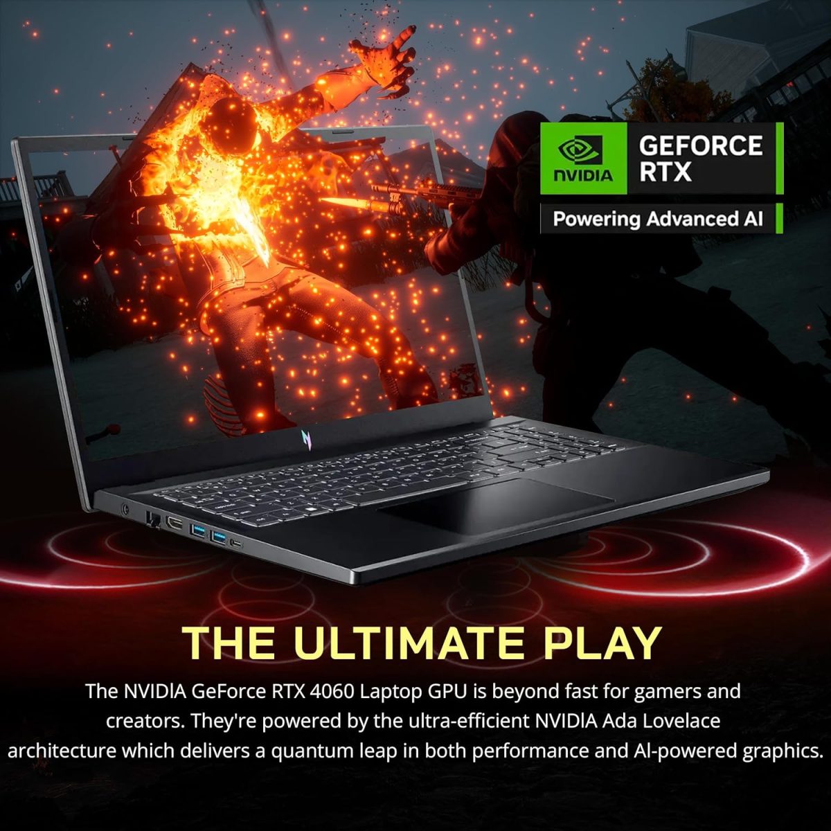 ⁦ايسر لابتوب العاب نيترو في 15 15.6 انش FHD IPS 144Hz انتل i9-13900H 32GB DDR5 1TB SSD جيفورس RTX 4060 8GB GDDR6 كيبورد باضاءة خلفية واي فاي 6 ويندوز 11 برو، اسود، مجموعة قاعدة شحن 256GB⁩ - الصورة ⁦5⁩