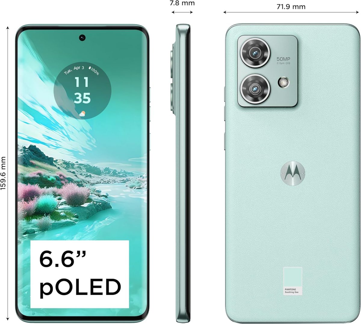 ⁦موتورولا ايدج 40 نيو، 12GB + 256GB، مقاومة للماء IP68، شاشة 6.6 انش pOLED 144Hz، شاحن توربو 68 واط، جلد نباتي - بحر مهدئ (ضمان لمدة عام من دول مجلس التعاون الخليجي)⁩ - الصورة ⁦3⁩