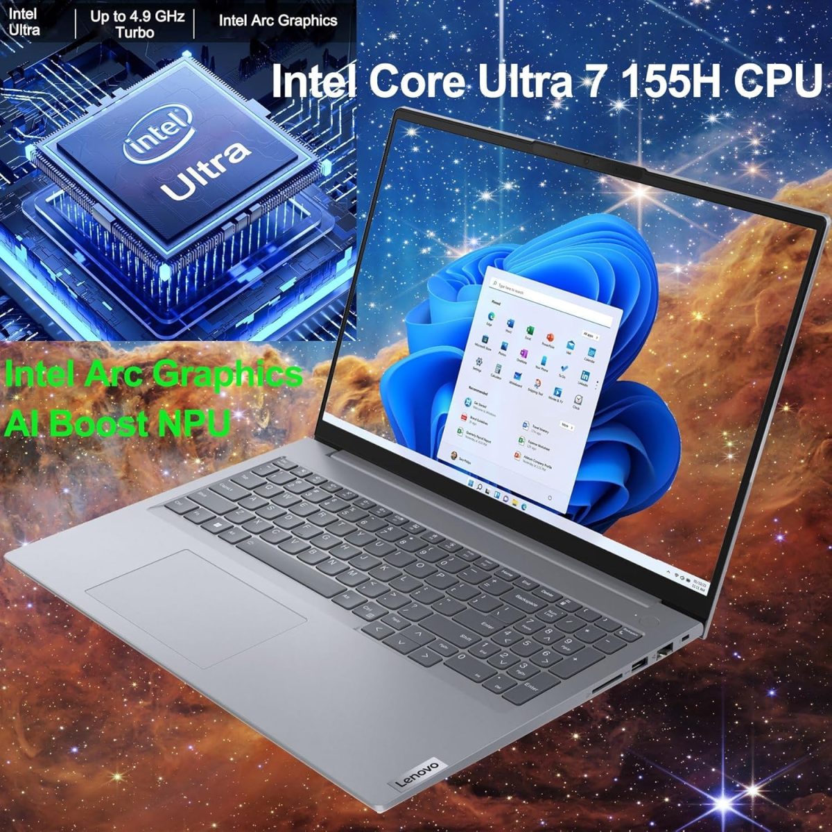 ⁦لينوفو لابتوب ثينك بوك 16 G7 للاعمال بشاشة 16 انش FHD+ ومعالج انتل الترا 7 155H 16 نواة (افضل من i7-13705H) وبطاقة رسومات قوس وRAM DDR5 32GB وSSD PCIe 1TB وواي فاي 6E وكيبورد باضاءة خلفية وويندوز 11⁩ - الصورة ⁦3⁩