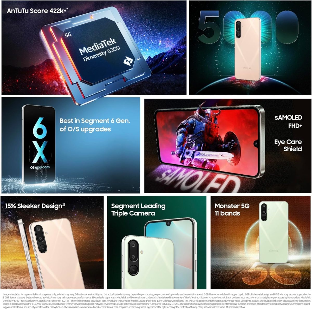 ⁦سامسونج جوال جالكسي M16 5G (اخضر مينت، ذاكرة RAM 8GB، تخزين 128GB) | ثنائي شرائح الاتصال | ميديا تيك ديمنستي 6300 | كاميرا ثلاثية 50MP | بطارية 5000mAh | شاشة AMOLED FHD+ | 6 سنوات من التحديثات⁩ - الصورة ⁦2⁩