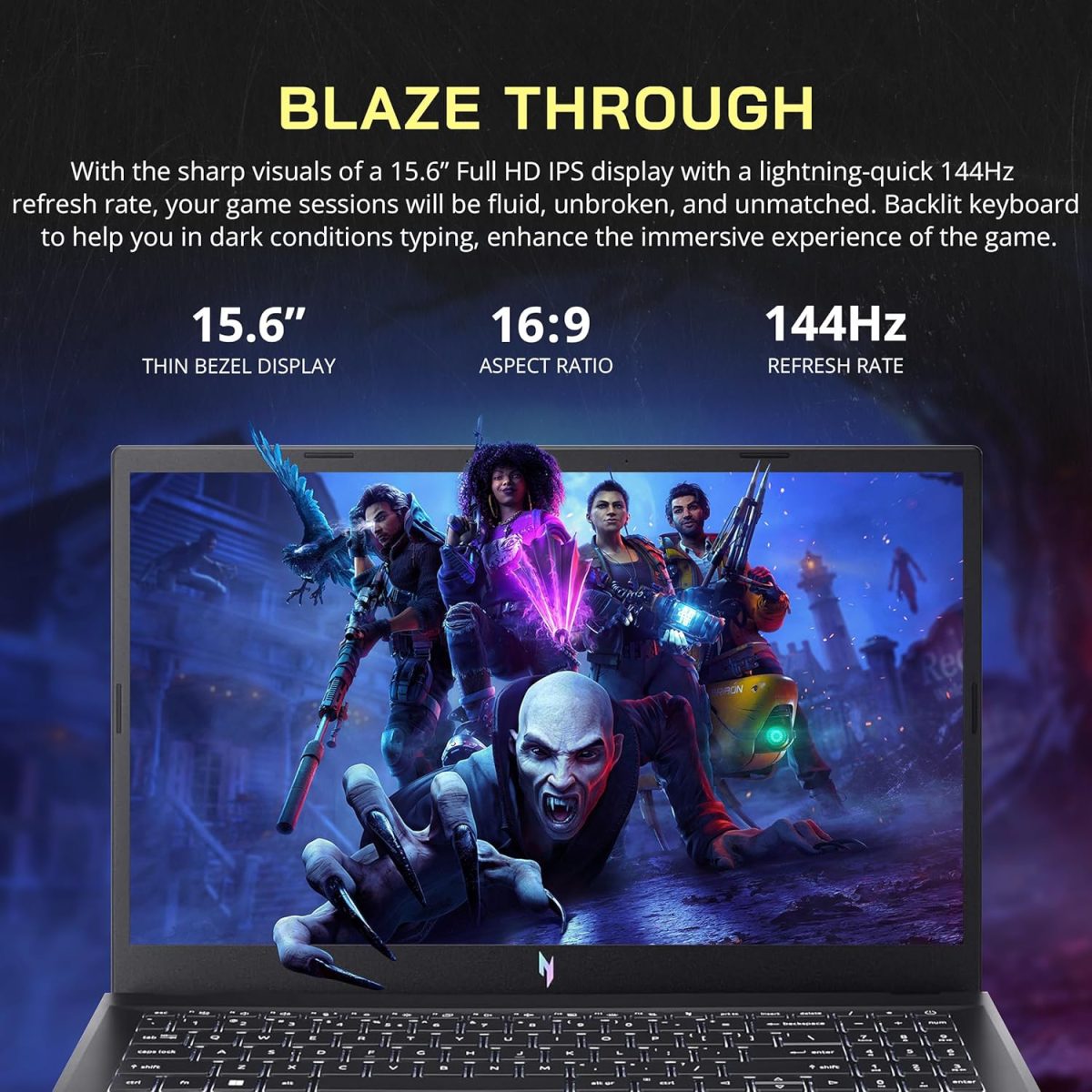 ⁦ايسر لابتوب العاب نيترو في 15 15.6 انش FHD IPS 144Hz انتل i9-13900H 32GB DDR5 1TB SSD جيفورس RTX 4060 8GB GDDR6 كيبورد باضاءة خلفية واي فاي 6 ويندوز 11 برو، اسود، مجموعة قاعدة شحن 256GB⁩ - الصورة ⁦4⁩