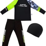 سيور طقم ملابس سباحة للاولاد من 3 قطع باكمام طويلة للحماية من الطفح الجلدي، بدلة سباحة سريعة الجفاف واقية من الشمس، مجموعة استحمام للاطفال للتدريب على الشاطئ