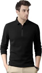 EYEBOGLER Men's Regular Fit Cotton Fabric Polo Collar Neck Zip Clouser T-shirt