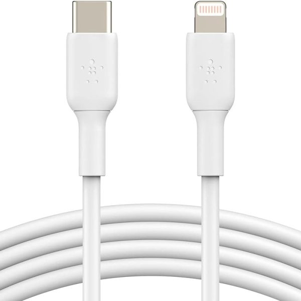 كيبل شحن USB من نوع سي الى لايتننج كيبل من بيلكن (كيبل شحن سريع لجوال ايفون 14 13 12 والاصدارات الاحدث)، معتمد من ابل (لون أبيض، طول 1 متر)