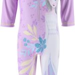 ديزني بدلة سباحة فروزن للبنات، ملابس سباحة للحماية من الاشعة فوق البنفسجية، طقم سباحة مكون من تي شيرت وبنطلون سباحة، مقاسات من 4 الى 8 سنوات