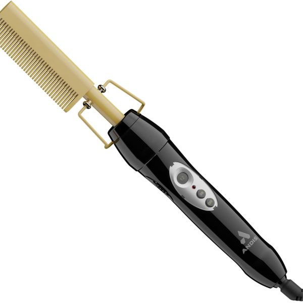 انديس مشط ضغط احترافي من السيراميك الحراري 38335 للشعر - حرارة عالية 450 فهرنهايت مع جهد مزدوج - 20 اعدادات حرارة قابلة للتعديل، ايقاف تلقائي لمدة 30 دقيقة، ذهبي