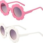 نظارة شمسية للاطفال من اس زد واي واي كيو بتصميم زهرة لطيفة، خفيفة ومتينة، ليس من السهل كسرها، هدايا حفلات للاولاد والبنات، ابيض وزهري، قطعتين