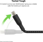 ⁦كيبل USB C مزدوج مضفر 100 واط توصيل طاقة شحن سريع الى (اسود)، 2 متر، CAB014bt2MBK، قطعة واحدة من بيلكن⁩ - الصورة ⁦3⁩