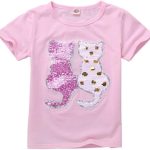 اس زي تيبيل تي شيرت قطني عصري للبنات والاطفال مزين بالترتر بتصميم قلاب سحري