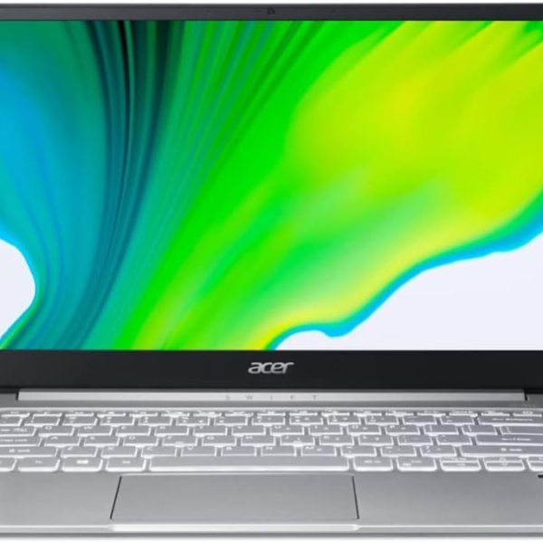 ايسر لابتوب سويفت 3 انتل ايفو رفيع وخفيف بشاشة FHD 14 انش ومعالج انتل كور i7-1165G7 وبطاقة عرض مرئي انتل ايرس اكس اي 8GB LPDDR4X و256GB NVMe SSD وواي فاي 6 وقارئ بصمة وكيبورد باضاءة خلفية
