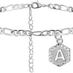 كاستويف خلخال فضي بتصميم الحرف الاول من الاسم للنساء، خلخال من الستانلس ستيل مع سلسلة بالحروف الاولية، خلخال ذهبي للنساء والازواج والمراهقين، هدايا مجوهرات صيفية