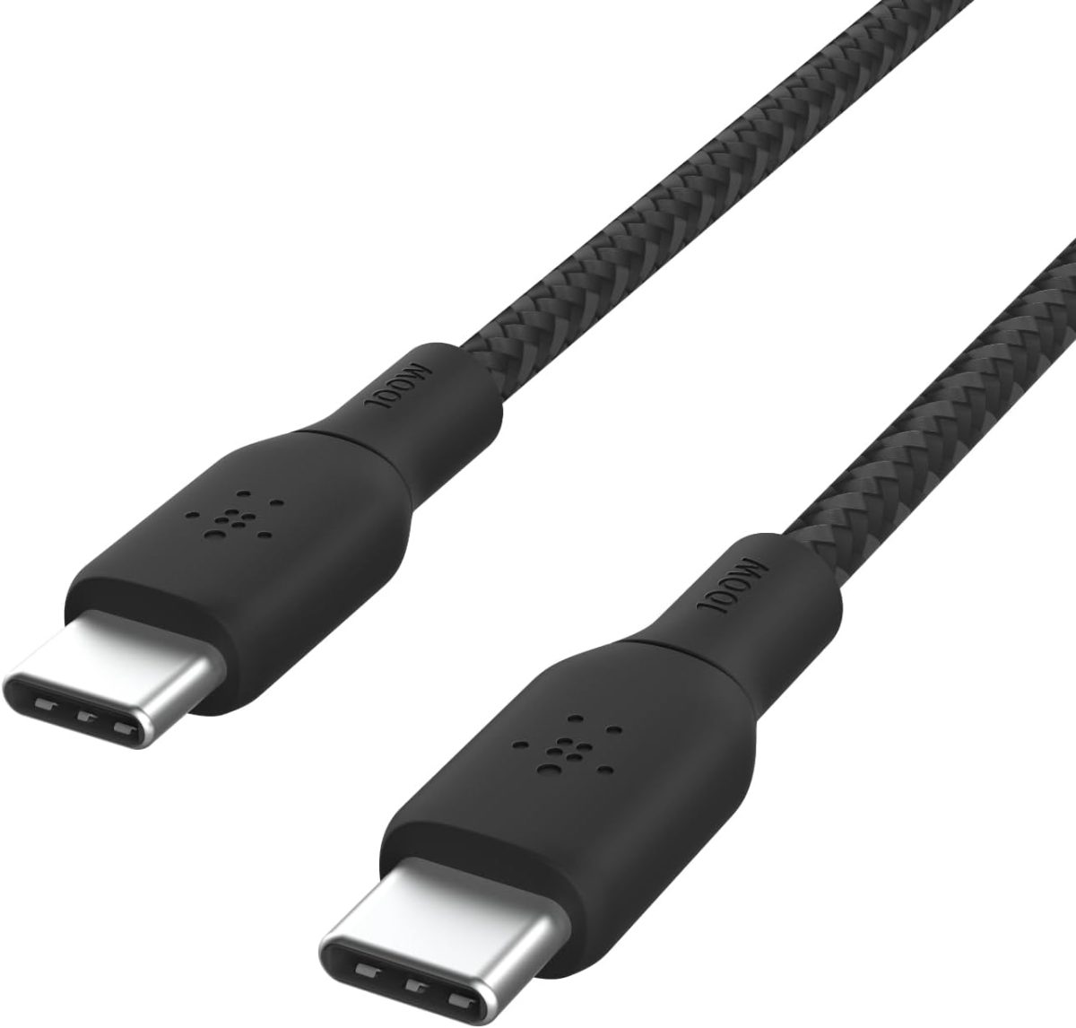 كيبل USB C مزدوج مضفر 100 واط توصيل طاقة شحن سريع الى (اسود)، 2 متر، CAB014bt2MBK، قطعة واحدة من بيلكن