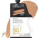 كريم اساس سائل، كريم اساس مرطب غير لامع للوقاية من الشمس بعامل حماية من الشمس 50+ وكونسيلر للوجه للبشرة العادية الى الدهنية (10 مل، بني داكن 07)