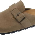 صندل مفتوح من الخلف من الشمواه والفلين للنساء، صندل بنعل داخلي للحديقة مع دعم قوس القدم