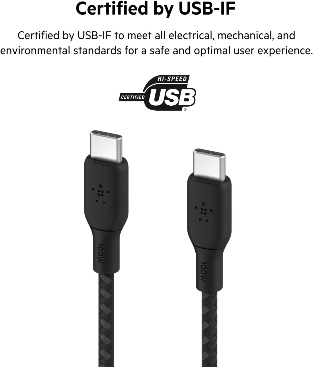 ⁦كيبل USB C مزدوج مضفر 100 واط توصيل طاقة شحن سريع الى (اسود)، 2 متر، CAB014bt2MBK، قطعة واحدة من بيلكن⁩ - الصورة ⁦6⁩