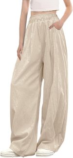 سانجتري بنطلون واسع الساق للبنات والنساء خفيف الوزن كاجوال مرن عالي الخصر بقصة ساق مستقيمة، مناسب لعمر 4 سنوات - للنساء مقاس 2XL