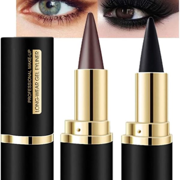 Kaely 2Pcs Black Brown Gel Eyeliner Pencil, Natural Black Eyeliner Cream for Women, Eye Liner Waterproof Smudge Proof, Smoky Eyeshadow Stick Makeup