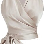 بلوزة بدون اكمام للنساء من جورجليتر من الساتان بقبة V ورباط فيونكة مكشكشة وقصة ضيقة انيقة