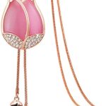 شاينينج ديفا فاشون قلادة سلسلة طويلة بدلاية على شكل زهرة التوليب الكريستالية للنساء والفتيات