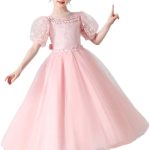 فستان الاميرة الصيفي للفتيات من افضل هدية، فستان اميرة صيفي باكمام منفوخة بطول الكاحل شبكي بطول الكاحل من قطعة واحدة لحفلات الزفاف والسهرات (بينك، 5 سنوات)