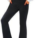 بنطلون بارجل واسعة للفتيات الصغيرات من بيوسيا، سروال ضيق قابل للتمدد بقصة واسعة مع جيوب، سروال يوغا بخصر مرتفع وقصة بوت بوت للرقص والتمارين الكاجوال