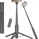 تونوف حامل ثلاثي القوائم مطور للموبايل دوار 360 درجة، حامل ثلاثي القوائم قابل للتمدد 170 سم من الالومنيوم الكل في واحد مع جهاز تحكم لاسلكي لصور السيلفي 4-7 انش / البث المباشر / تسجيل الفيديو / السفر