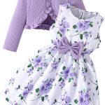 يانموسي فساتين للبنات الصغيرات مع مجموعات كارديجان من قطعتين فساتين زهور للبنات الصغيرات باكمام طويلة معطف ملابس للاطفال من سن 2-12 سنة