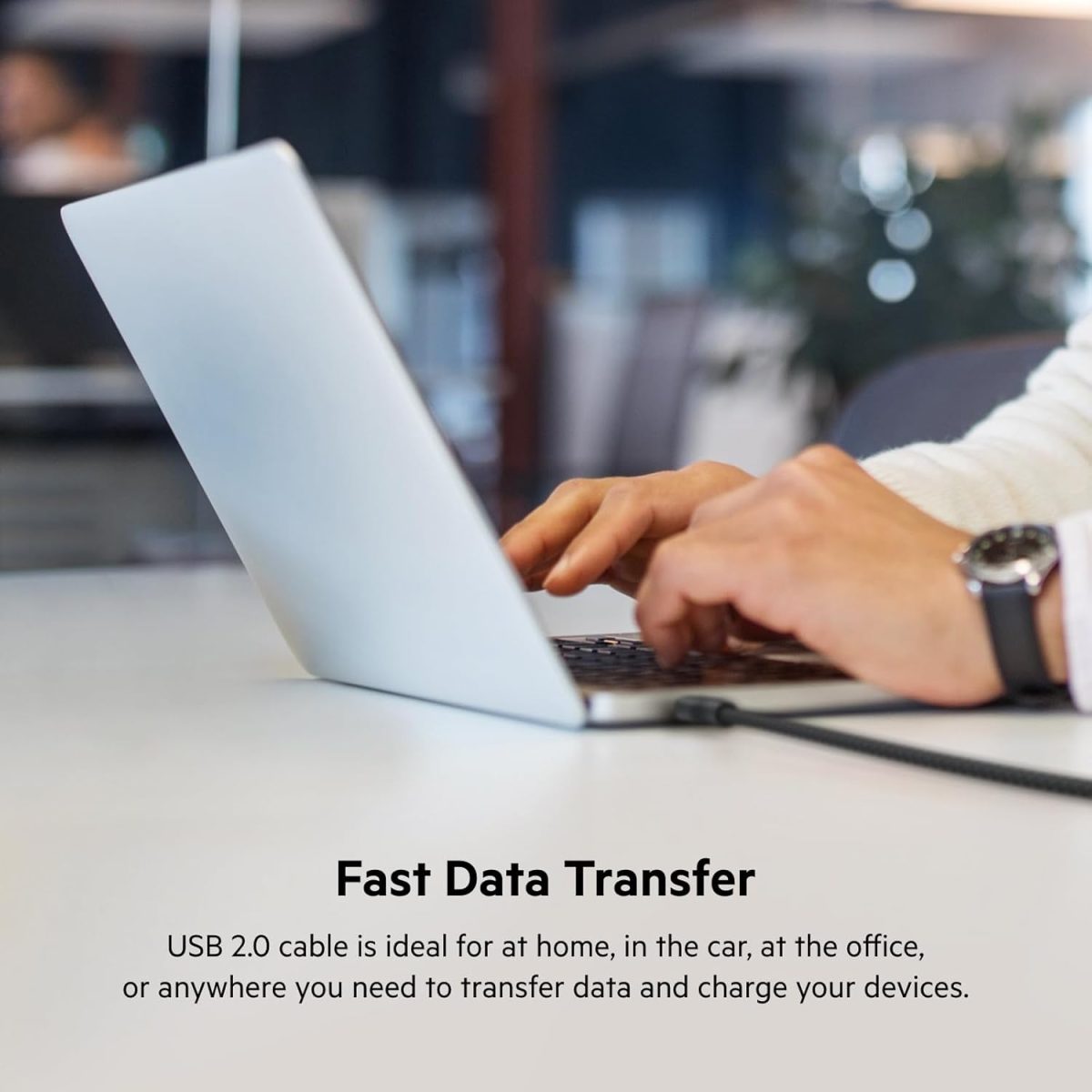 ⁦كيبل USB C مزدوج مضفر 100 واط توصيل طاقة شحن سريع الى (اسود)، 2 متر، CAB014bt2MBK، قطعة واحدة من بيلكن⁩ - الصورة ⁦5⁩