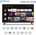 ⁦جراتوس تلفزيون LED ذكي 32 بوصة بدون حواف HD مع ريسيفر مدمج DVB T2/S2، اندرويد 12، 2 USB، 2 HDMI، دقة عالية، صوت فائق، موديل LT32A23H⁩ - الصورة ⁦6⁩