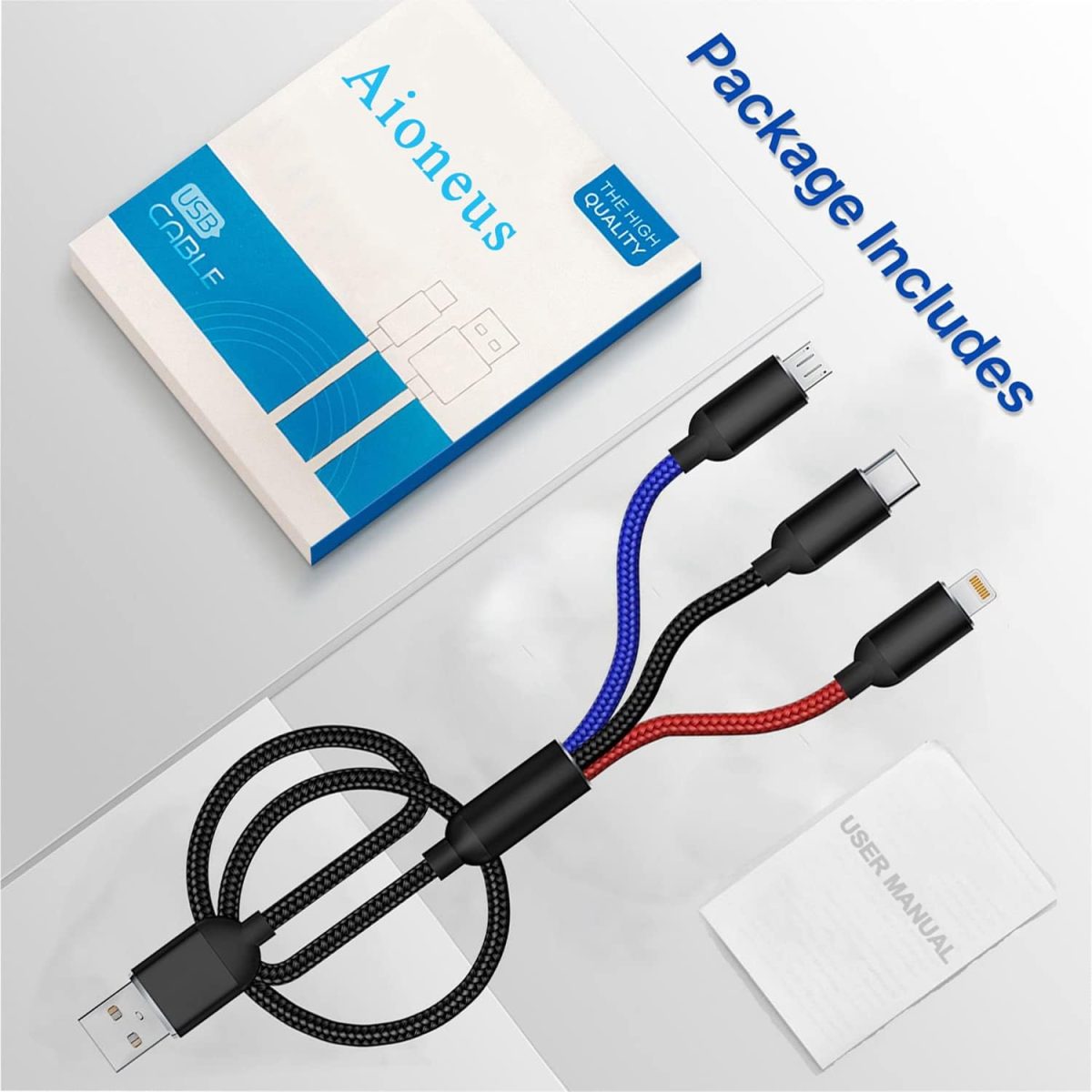 ⁦كيبل USB 3 في 1 متعدد الشحن بتصنيف IP لمقاومة المياه والغبار من ايونيس، كيبل مايكرو USB، سلك شحن سريع متوافق مع ايفون 13 12 11 جالكسي اس 20 اس 10 اس 9 اس 8 اس 7 مايكرو يو اس بي اندرويد⁩ - الصورة ⁦7⁩