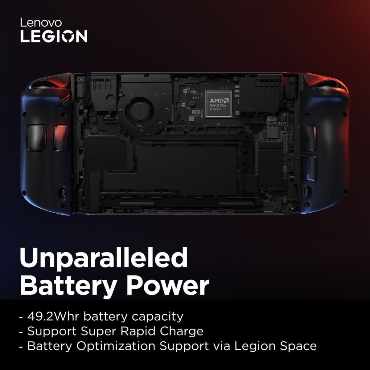 ⁦لينوفو لابتوب العاب محمول من ليجن جو، معالج AMD رايزن Z1 اكستريم وRAM 16GB وSSD 512GB ووحدة معالجة رسومات AMD راديون مدمجة وشاشة 8.8 انش WQXGA 144Hz وويندوز 11 [83E10055AX] حماية من الاضرار العرضية⁩ - الصورة ⁦9⁩