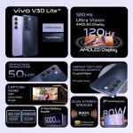 ⁦vivo V30 Lite 5G (Crystal Black, 12GB+12GB RAM, 256GB) 120Hz AMOLED Display | Dual Stereo Speaker | Exclusive Gifts: Earbuds, Fitness Band, Phone Cover, (Renewed)⁩ - الصورة ⁦2⁩