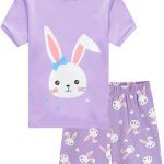 طقم بيجامات قصيرة للبنات الصغيرات من القطن، ملابس نوم على شكل قطة، ملابس صيفية للاطفال بتصميم ارنب مقاس 1-7T