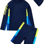 باسادينا ملابس سباحة للاولاد باكمام قصيرة مكونة من قطعتين واقية من الشمس، ملابس سباحة للاولاد بعمر 4-14 سنة