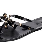 صندل مسطح جيلي للنساء من OMGard مقاس 8، أسود صيفي على شكل فيونكة شاطئية قلابة من جيلي حذاء ثونغ سهل الارتداء