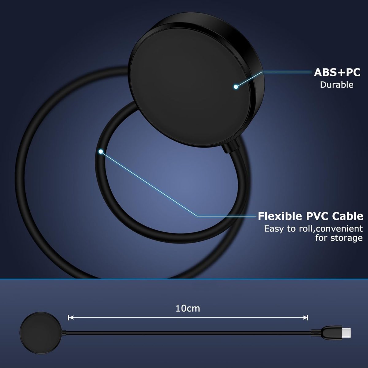 ⁦شاحن ساعة سامسونج بمنفذ USB C للشحن السريع لساعة سامسونج جالكسي 8/8 كلاسيك/7/6 كلاسيك/6/5 برو/5/4/4 كلاسيك/3/اكتيف 2/اكتيف 1، قاعدة شحن لاسلكية مغناطيسية مع سلك كابل من النوع C بطول 3 قدم⁩ - الصورة ⁦5⁩