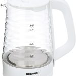 غلاية زجاجية كهربائية سعة 1.7 لتر من جيباس - GK9902N | دوران 360 درجة ومؤشر ضوئي وإيقاف تلقائي | غلاية شفافة مع مؤشر مستوى الصوت | ابيض | ضمان لمدة عامين