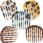 مشط شعر فرنسي ملتف من 5 قطع من اي واي بي كيو اي يو، مشط شعر كلاسيكي من السليلويد 9 اسنان، مشابك مشط غير قابلة للانزلاق، اكسسوارات تصفيف الشعر للنساء والفتيات