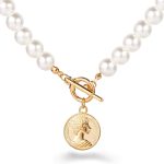 قلادة عصرية انيقة مع حلية متدلية من اللؤلؤ وسلسلة من شايننج ديفا للنساء والبنات (12253np)، ذهبي, 1, زركونيا مكعب