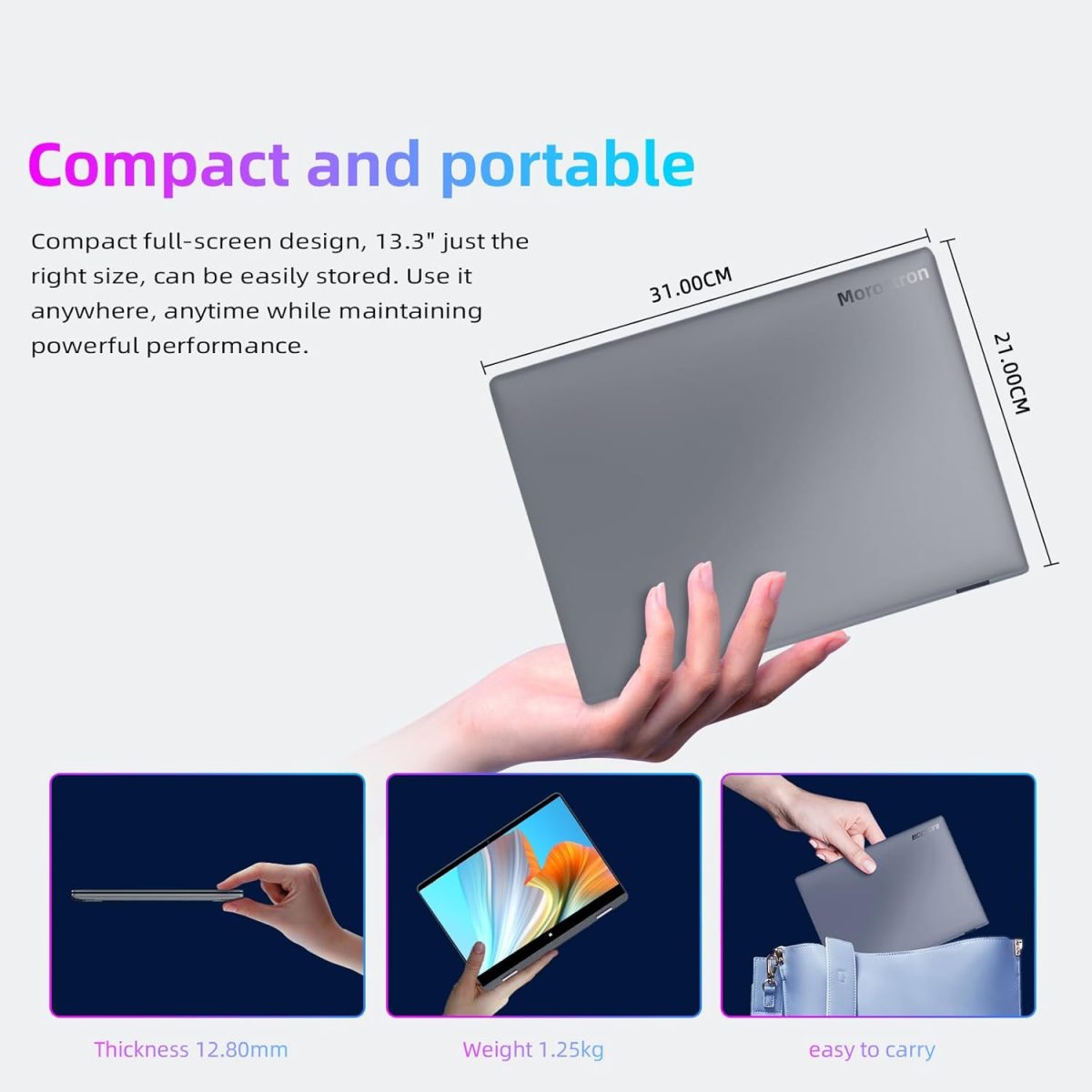 ⁦Morostron Touchscreen Laptop 13.3 Inch Notebook 2 in 1.16G RAM 256G SSD, Intel Celeron N5100 Quad Core, FHD IPS Panel, WiFi, Bluetooth 4.2, Full Metal⁩ - الصورة ⁦2⁩