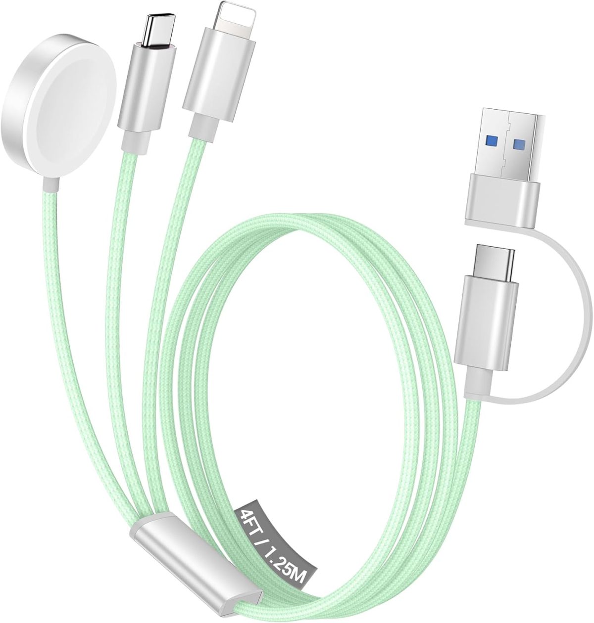 تيمدان شاحن ساعة ابل، كيبل USB C 3 في 2 لشاحن ايفون 16/نوع سي/لايتنينج، سلك كابل شحن متعدد، اساسيات السفر المحمولة مصمم لساعة اي ووتش الترا/اس اي/10-1 وايفون 16-12-4 قدم، اخضر