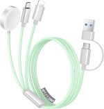 تيمدان شاحن ساعة ابل، كيبل USB C 3 في 2 لشاحن ايفون 16/نوع سي/لايتنينج، سلك كابل شحن متعدد، اساسيات السفر المحمولة مصمم لساعة اي ووتش الترا/اس اي/10-1 وايفون 16-12-4 قدم، اخضر