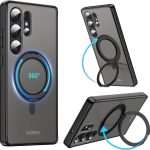 يوجرين كفر سامسونج جالاكسي اس 25 الترا ماجسيف، [حامل حلقي مبتكر 360°]، [%100 مقاوم للاصفرار]، [حماية بدرجة العسكرية]، إطار أسود وظهر مطفي، جراب غلاف غطاء حافظة مقاس 6.9 انش