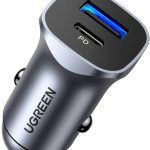 يوجرين شاحن سيارة PD 24W سريع الشحن بمنفذ USB مزدوج شاحن سيارة النوع سي متوافق مع ايفون 16 برو ماكس/16 برو/16/15/14/13/12/11 ،ايبود برو/ميني 6 سامسونج S24/S23/S22 ،هواوي ميت 60، إلخ.
