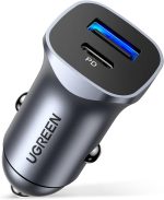يوجرين شاحن سيارة PD 24W سريع الشحن بمنفذ USB مزدوج شاحن سيارة النوع سي متوافق مع ايفون 16 برو ماكس/16 برو/16/15/14/13/12/11 ،ايبود برو/ميني 6 سامسونج S24/S23/S22 ،هواوي ميت 60، إلخ.