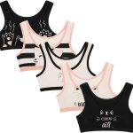 دونيلا حمالات صدر للتدريب للبنات - حمالة صدر رياضية من القطن الناعم للاطفال، عبوة من 5 قطع من بلايز قصيرة، بطبعة قطة صغيرة