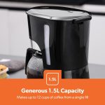 ⁦Geepas-Coffee Maker, 1.5L Filter Coffee Machine, GCM6103 | High Temperature Glass Carafe | Keep Warm & Anti-Drip Function | Reusable Filter | On/Off Switch with Indicator Light⁩ - الصورة ⁦3⁩